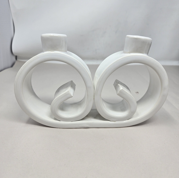 Paola Navone Beautiful MCM White Ceramic Swirl Double Candle Holders Decorative - Picture 4 of 10